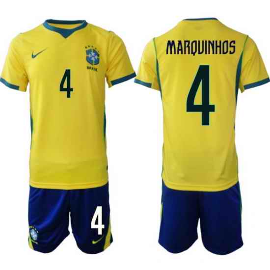 Youth Brazil 2026 FIFA World Cup Yellow Home Soccer Jersey MARQUINHOS #4